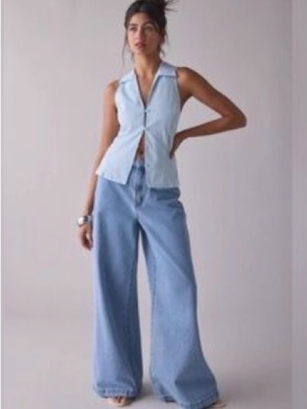 Urban Outfitters Sleeveless Button Front Top XL NWT Blue Striped